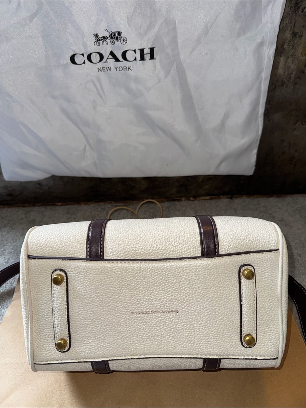 Coach Ruby Satchel 25 in Chalk with Dark Brown Trim and strap - Picture 6 of 15